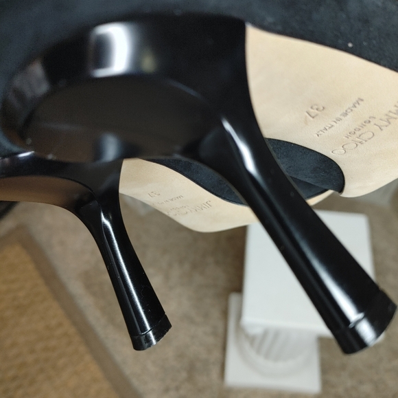 JIMMY CHOO Betha 85 Suede And Nappa Leather Mules With Chain, Black 37 - Picture 13 of 16